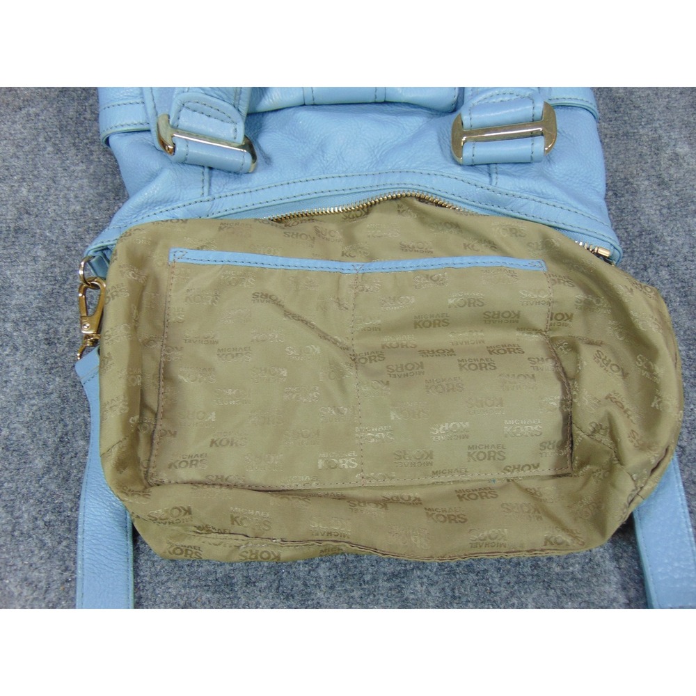 Michael Kors Purse Light Blue Bedford Leather Shoulder Bag Gold Tone Hardware - Picture 10 of 16